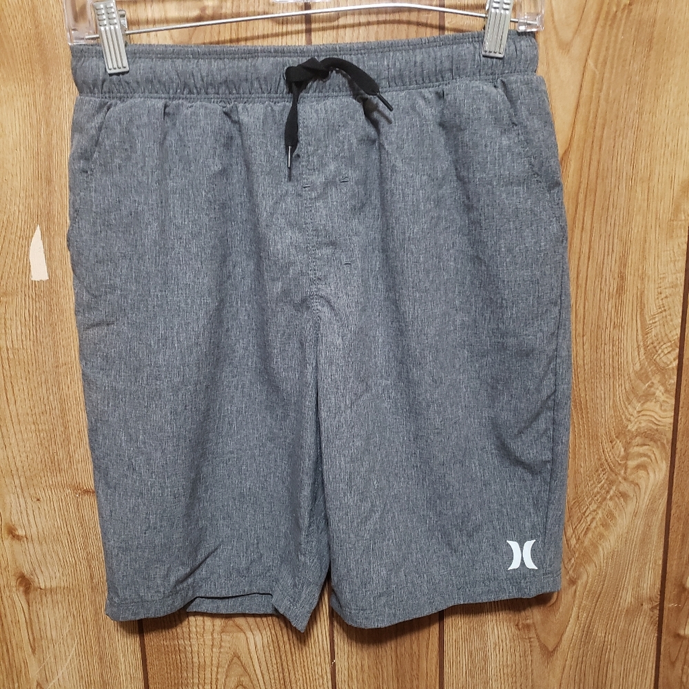 Hurley Boys Hybrid Pull On Boardshorts Size Large Pockets Gray Beach